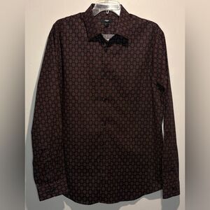 Express- NWT Men's Dress Shirt Slim 1MX Brown Dark Red Pattern Design- Size L